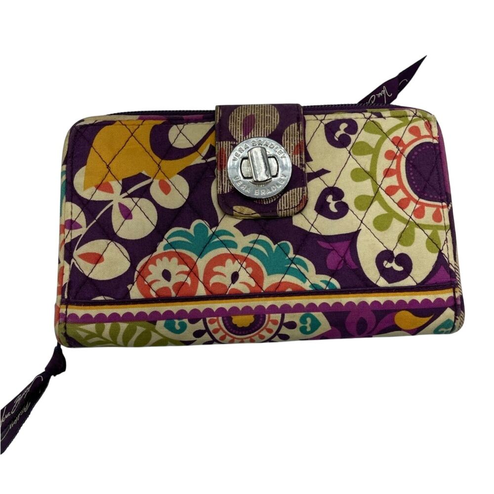Vera Bradley Purple Floral Full Zip Wallet Accordion Paisley Fabric